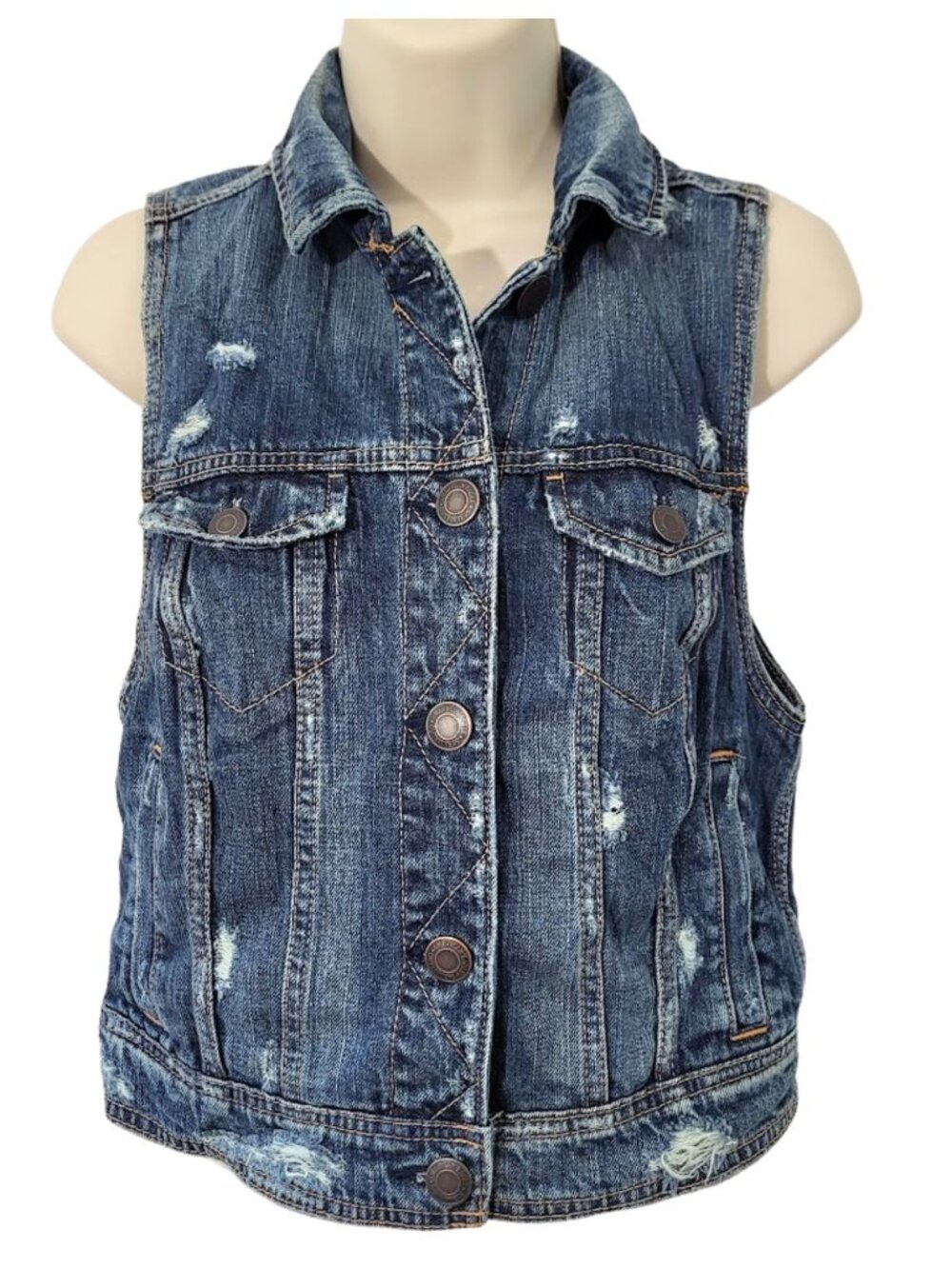 AMERICAN EAGLE Distressed Denim 100% Cotton Blue Jean Vest - Women's Size S